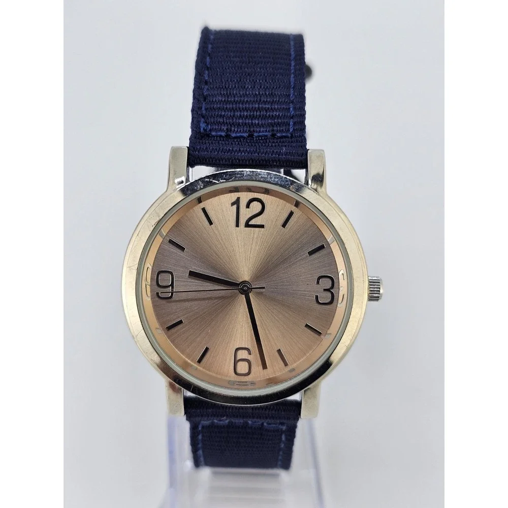 Unisex Analog Watch 38MM Gold Dial New Dark Blue Canvas‎ Bands New Battery